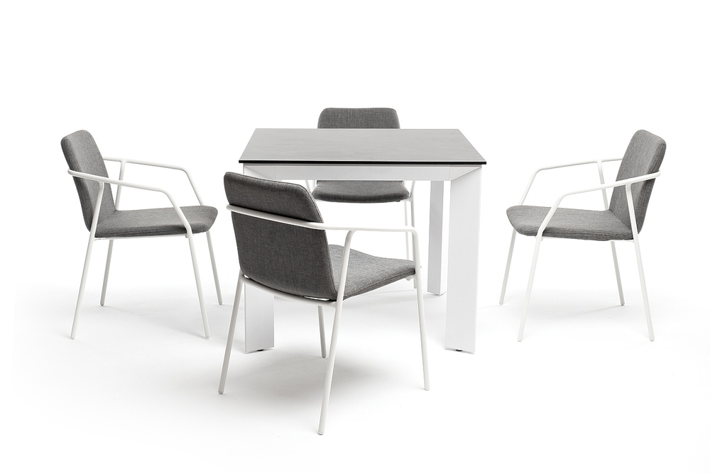 "Венето" обеденная группа на 4 персоны со стульями "Марокко", каркас белый, роуп серый
