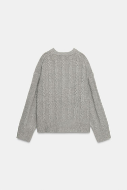 ZARA МЯГКИЙ СВИТЕР С УЗОРОМ «КОСЫ», СЕРЫЙ
