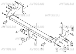 Фаркоп для Toyota Hilux с силовым брусом (для машин без подготовки) 2006-2015 Тип шара: A. Нагрузки: 2500/100 кг, TY 36