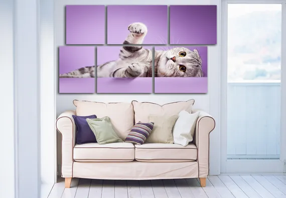 Модульная картина "Кот на фиолетовом фоне"