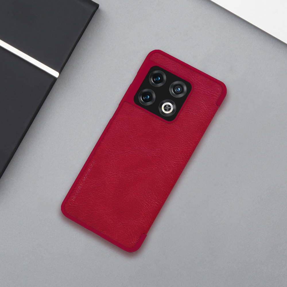 Кожаный чехол книжка красного цвета от Nillkin для OnePlus 10 Pro, серия Qin Leather