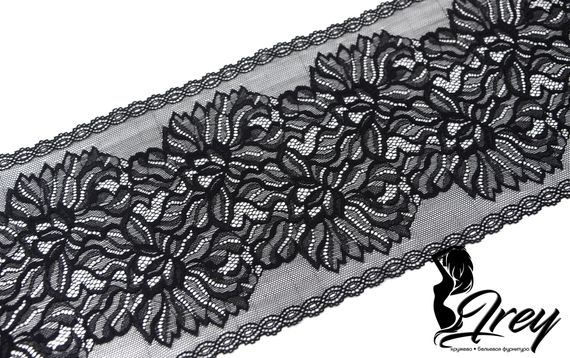 652 ОПТ Кружево эластичное 17 см, Италия, черный 170