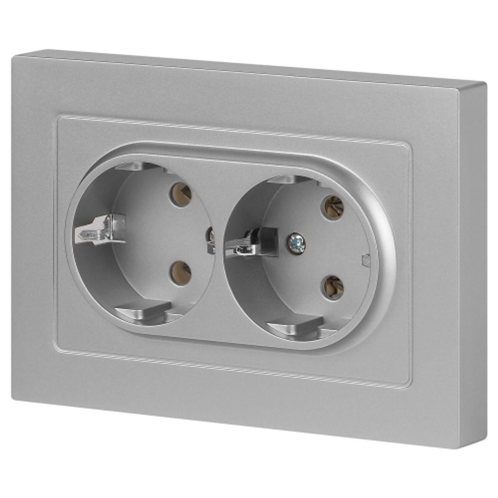 Розетка Intro Accent 6-205-03 2X2P+E Schuko, 16А-250В, IP20, СУ, AL/CU, алюминий