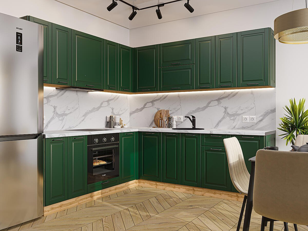 Угловая модульная кухня Дублин-02 Special Green - Дуб Вотан 2140*2200/2400*600