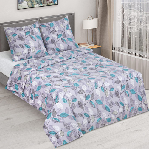 Комплект постельного белья Серебряные листья (с простынью на резинке )