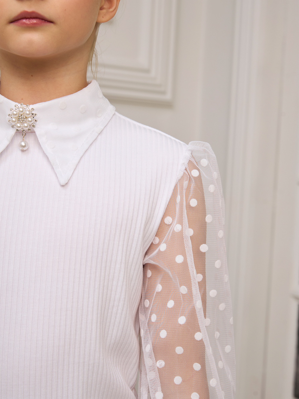 Блузка школьная для девочки с длинным рукавом белая