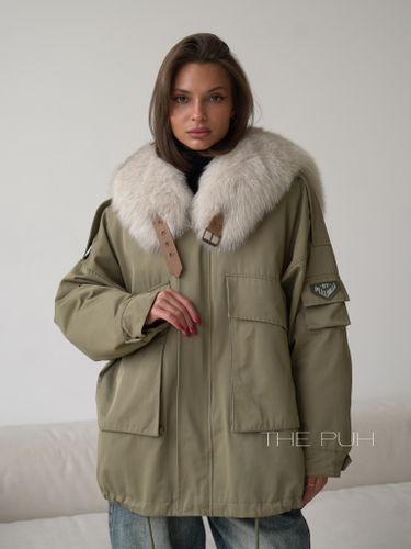 Хлопковая парка ARMY цвета хаки с серым мехом песца