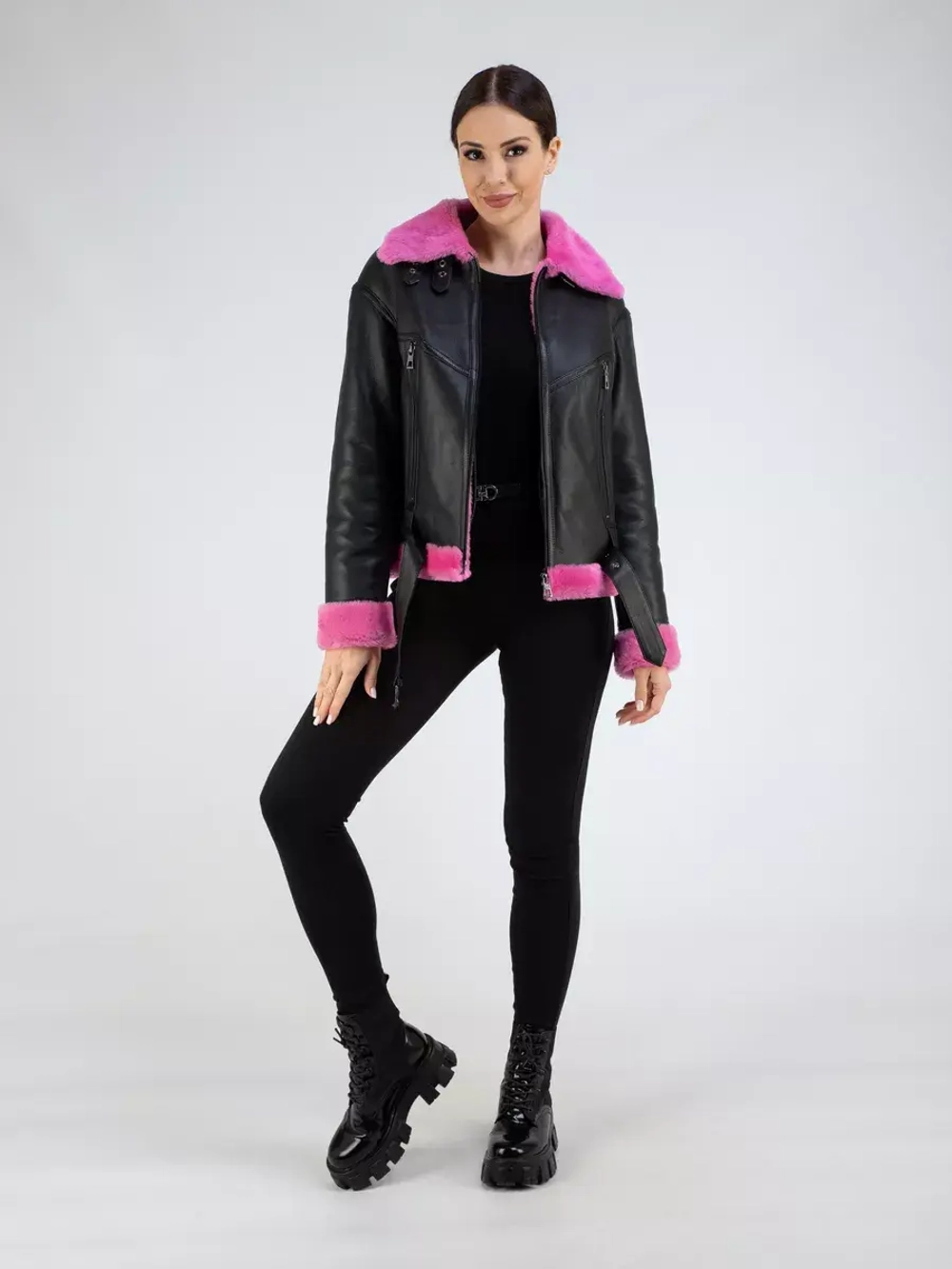 Дубленка зимняя натуральная короткая пилот авиатор