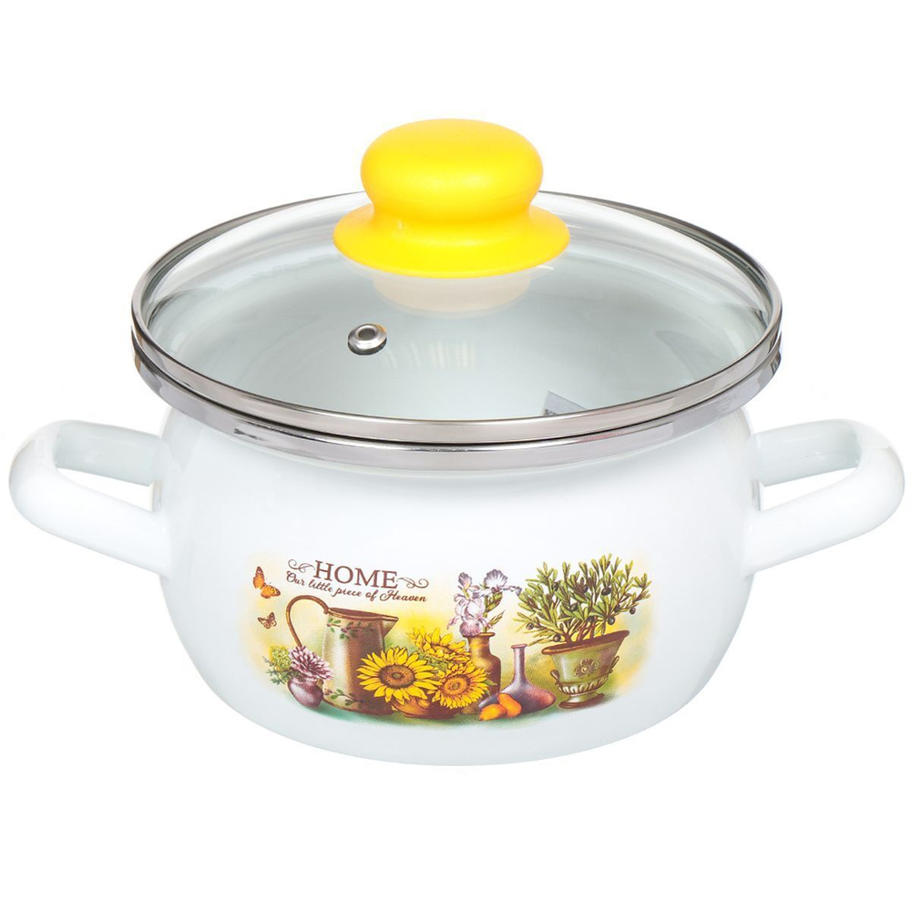 Кастрюля сталь, эмал, 1.5 л, с крыш, Сантэкс, Милый дом, 1-2415112, индукц