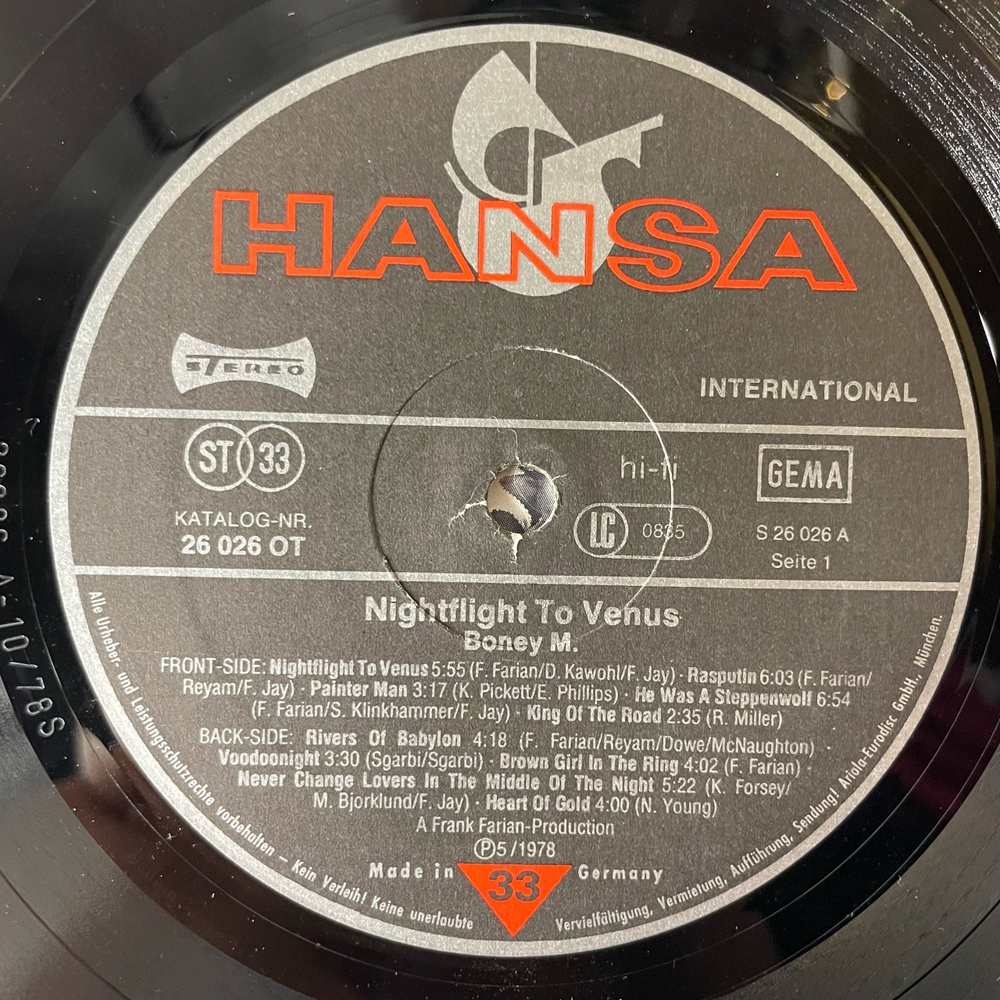 Винтажная виниловая пластинка LP Boney M. Бони М Nightflight To Venus (Германия 1978)