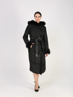 Дубленка зимняя натуральная с капюшоном длинная и теплая