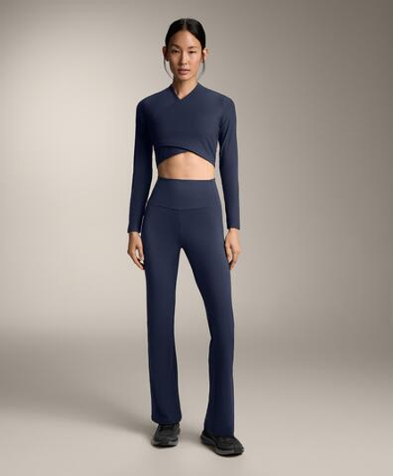 OYSHO Расклешенные брюки Comfortlux с высокой талией и отделкой в рубчик, синий