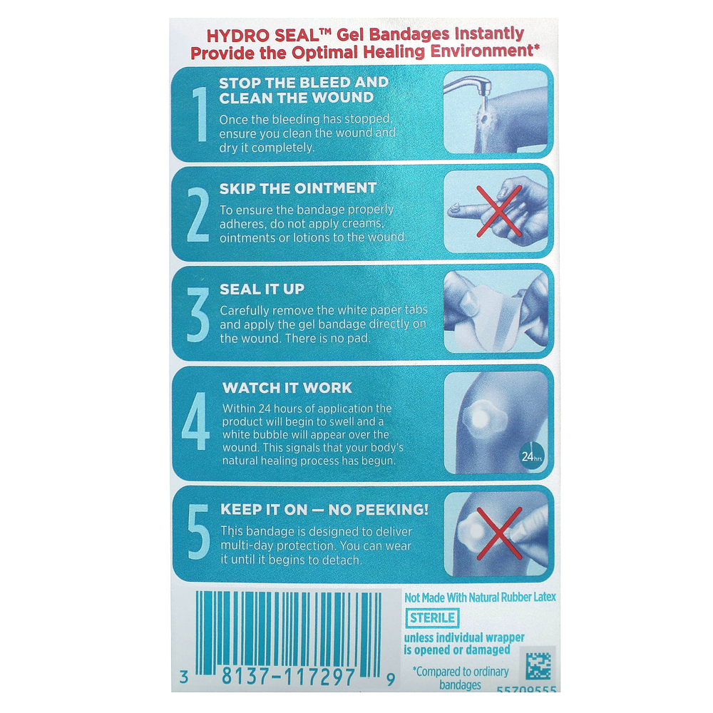 Band Aid, Hydro Seal, лейкопластыри, универсальные, 10 шт.