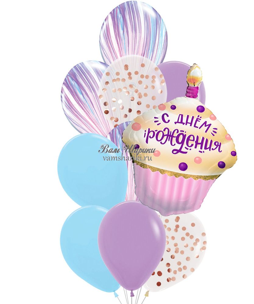 Букет шаров для девочки с кексом на День Рождения