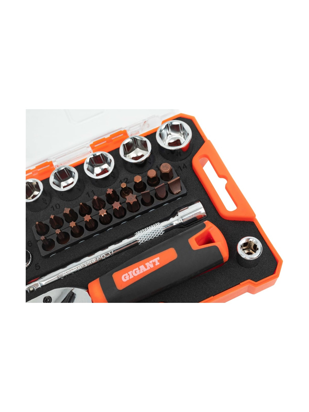 Набор Gigant: биты-20 шт, торцовые головки-12шт, трещотка 1/4-1шт, адаптер для бит SQ 1/4хHex 1/4, удлинитель 1/4/90мм GSBR-1/4