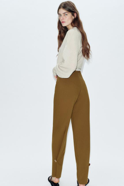 ZARA БРЮКИ С РЕГУЛИРУЕМЫМИ МАНЖЕТАМИ, ЦВЕТ ОЛИВКОВОГО МАСЛА