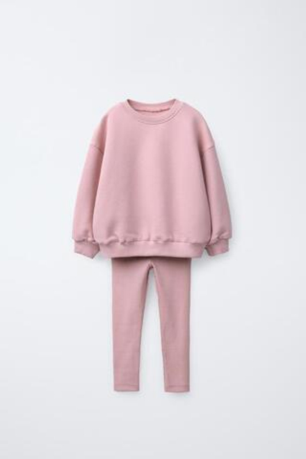 ZARA ОДНОТОННАЯ ТОЛСТОВКА С ЛЕГИНСАМИ В РУБЧИК, РОЗОВЫЙ
