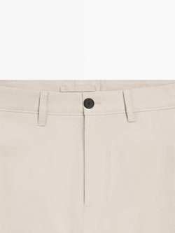 Massimo Dutti Зауженные брюки из смесовой хлопковой ткани, бежевый