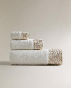 ZARA HOME БАННОЕ ПОЛОТЕНЦЕ С КОНТРАСТНЫМ КРАЕМ, ЗОЛОТОЙ