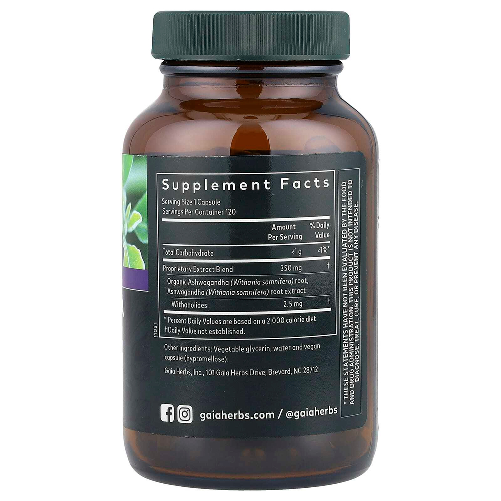 Gaia Herbs, корень ашваганды, 120 веганских капсул Liquid Phyto-Caps®
