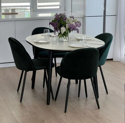 Круглый раздвижной стол Белый мрамор и 4 стула Элион цвет зеленый