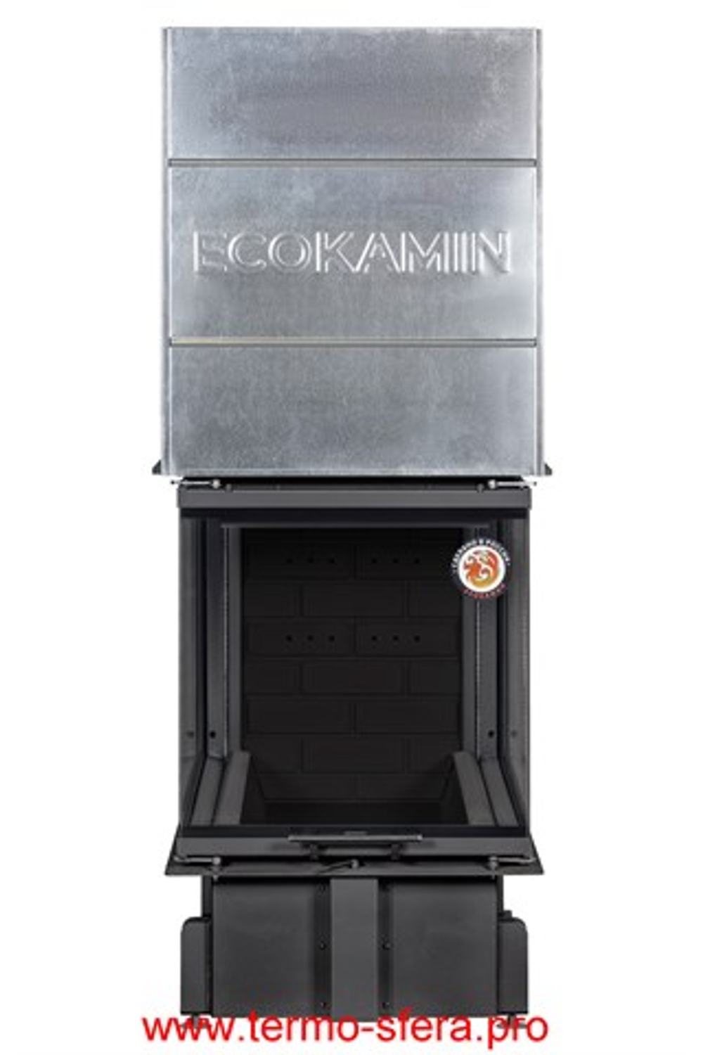 Каминная топка Экокамин ДЕЛЬТА 900 B три стекла принтинг черный шамот