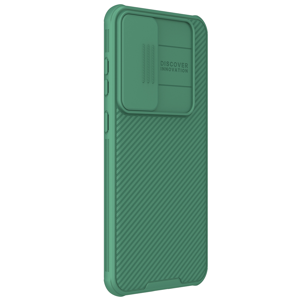 Чехол зеленого цвета (Deep Green) с защитной шторкой для камеры от Nillkin на Samsung Galaxy S24+ Плюс, серия CamShield Pro Case