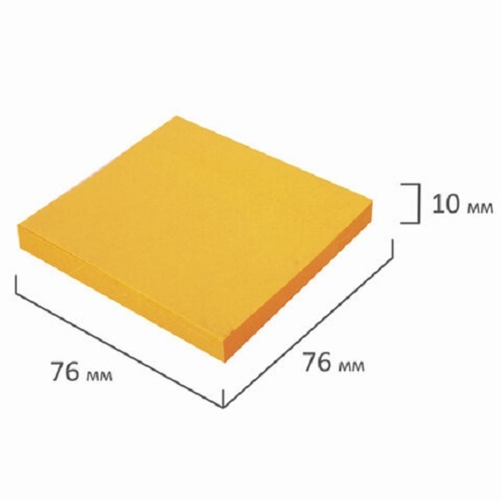 Блок бумаги для записи самоклеящийся 76*76мм, 90л, неоновый оранжевый, Brauberg 111349
