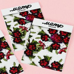 Ткань шелк Армани красные цветы с черным фоном