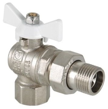 Кран шаровой Valtec Base 3/4" ВР/НР угловой с полусгоном белая ручка-бабочка (арт. VT.228.NW.05)