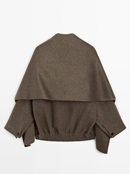 Massimo Dutti Куртка-бомбер из смесовой шерсти с шарфом, серый