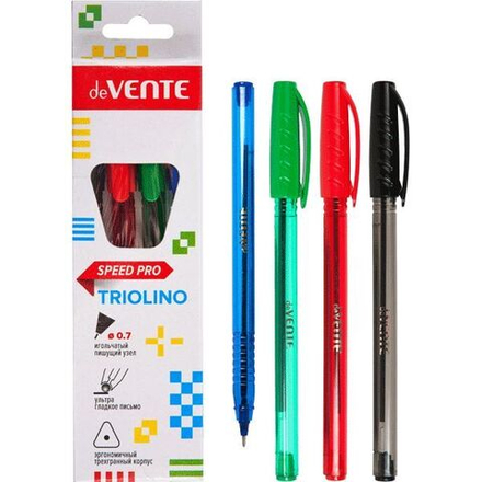 Набор ручек шар. deVENTE.Triolino Translucent". 4цв, 0,7мм, полупрозр.корпус в карт.коробке