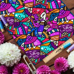 Ткань блэкаут кислотные египетские узоры