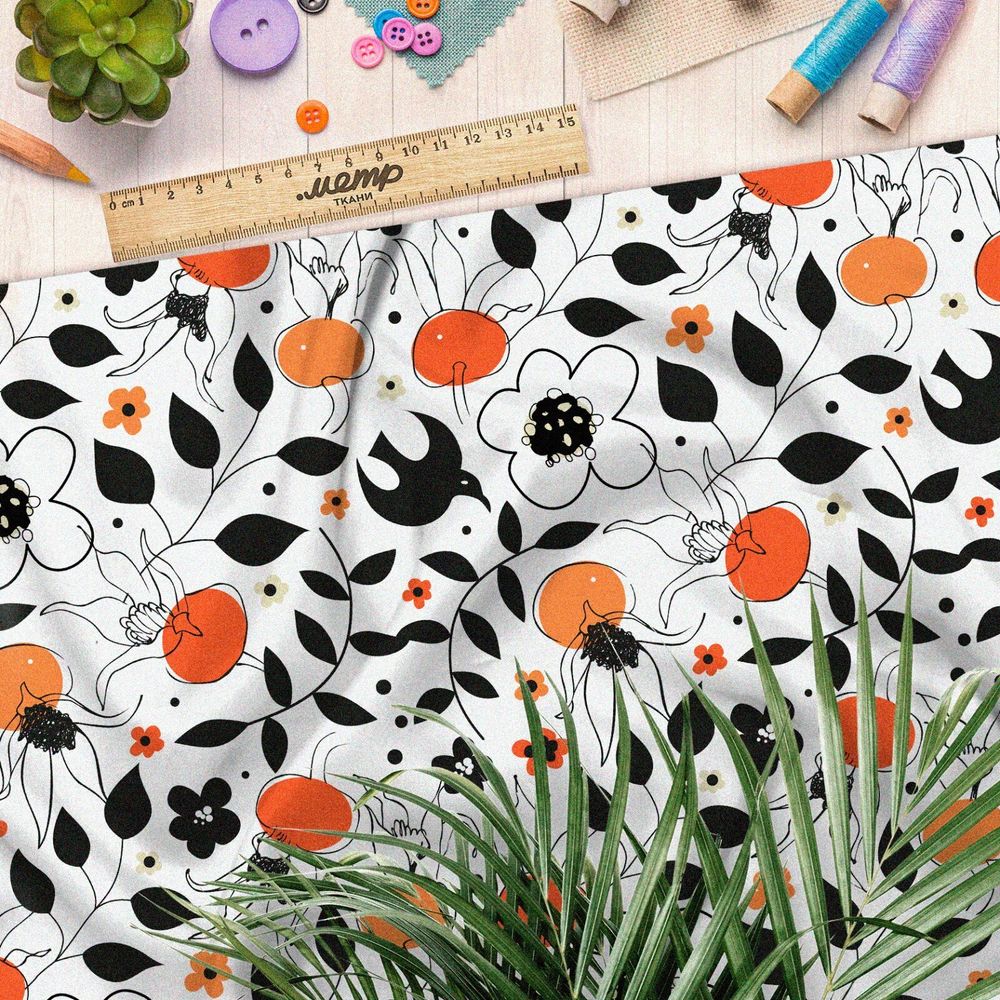 Ткань лен весенний сочный букет цветов