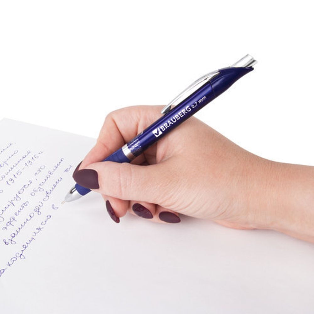 Ручка шариковая масляная автоматическая с грипом BRAUBERG "Jet-X", СИНЯЯ, узел 0,7 мм, линия письма 0,35 мм, 142692