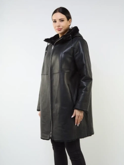 Дубленка зимняя двухсторонняя шуба с капюшоном