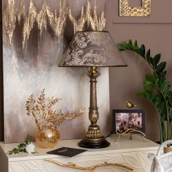 Настольная лампа Испанская Колонна Бронза с абажуром №38 Голдбраун