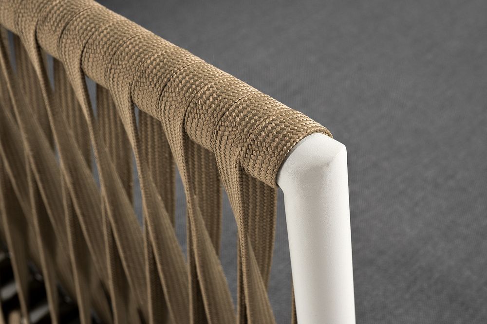 "Касабланка" диван 3-местный плетеный из роупа, каркас алюминий светло-серый (RAL7035) муар, роуп серо-коричневый 23мм, ткань серая 017