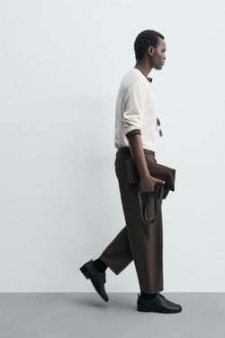 ZARA ДЖИНСЫ TAPERED WIDE FIT, КОРИЧНЕВЫЙ