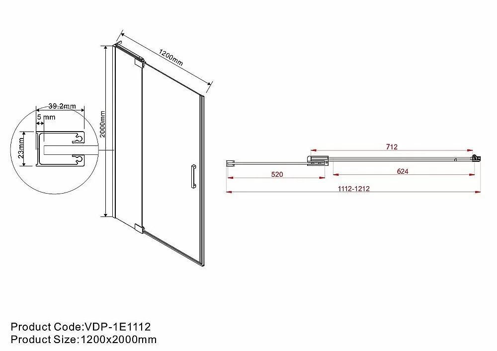 Душевая дверь Vincea Extra VDP-1E1112CLGM 110/120 профиль вороненая сталь/стекло прозрачное