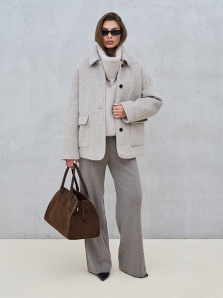 Короткая шерстяная куртка-пальто в цвете капучино