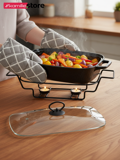 Мармит керамический 2,5 л. прямоугольный Kamille KM 6428 подставка на 2 свечи