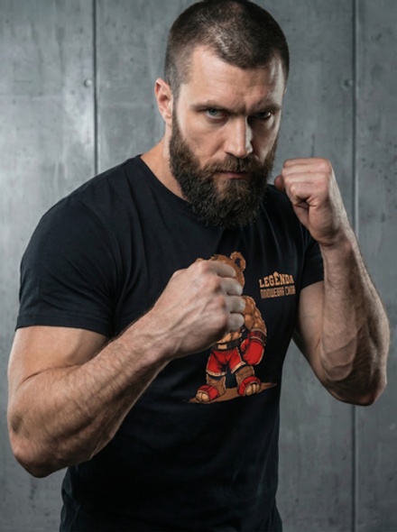 Футболка спортивная хлопковая мужская черная LEGENDA Плюшевая сила