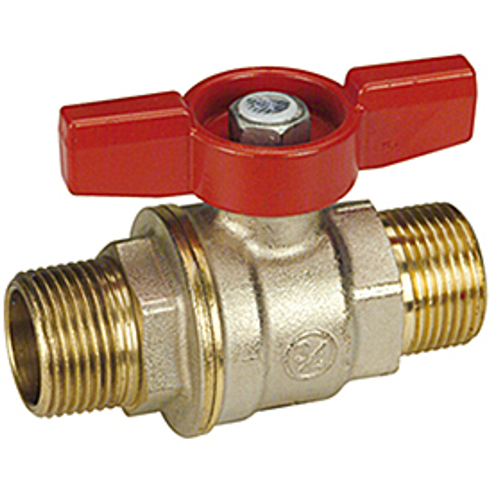 Кран шаровой полнопроходной Giacomini R913 - 1/2" (НР/НР, PN42, Tmax 185°C, ручка-бабочка красная)