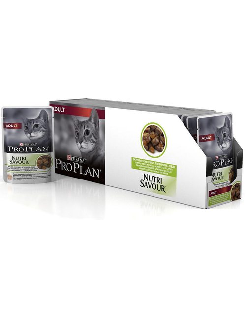Влажный корм Pro Plan Adult для взрослых кошек, ягненок в желе, 26 шт x 85 г