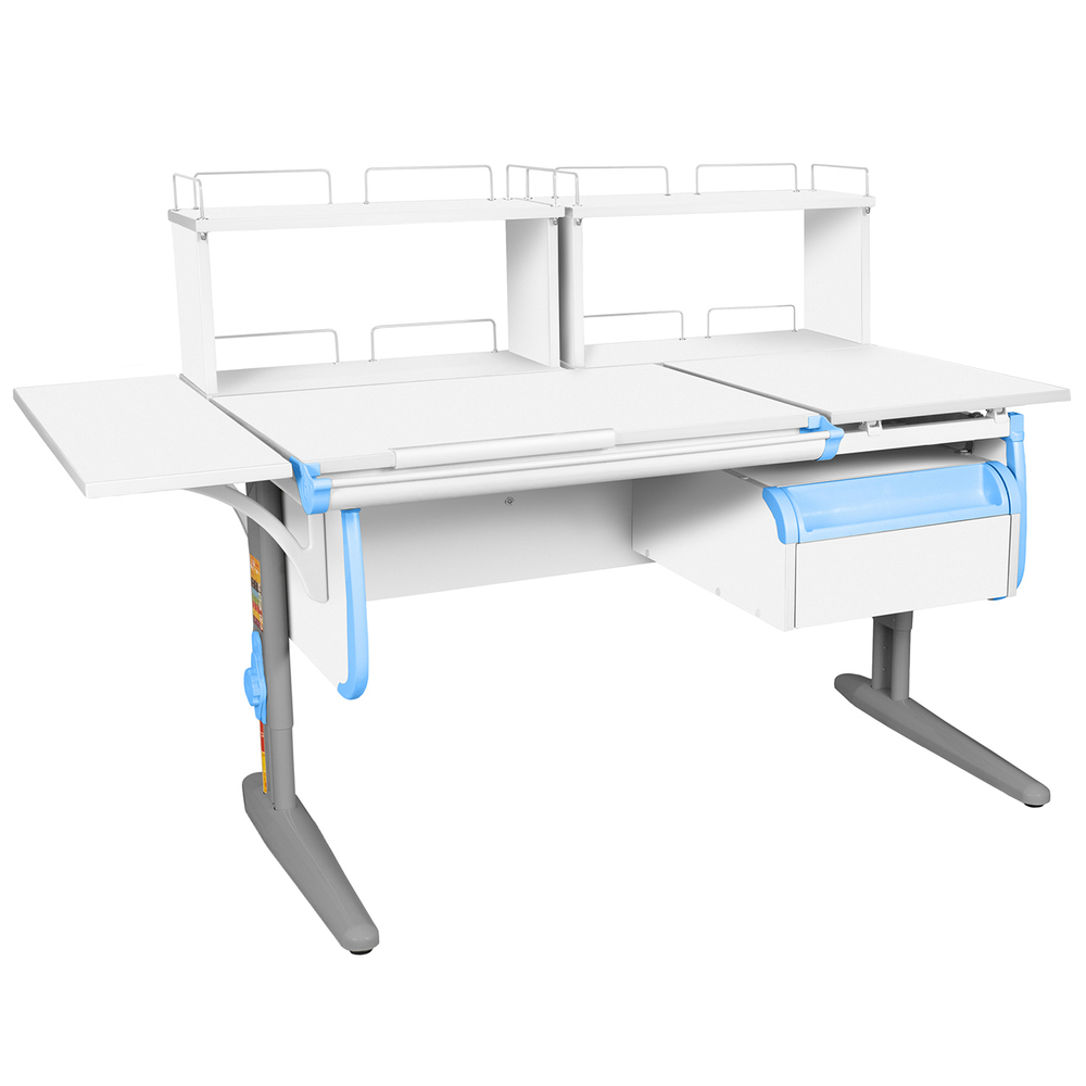 Растущая парта с навесной тумбой, задними и боковой полками Дэми СУТ 25-05-Б1Д2 (1500×880 мм)