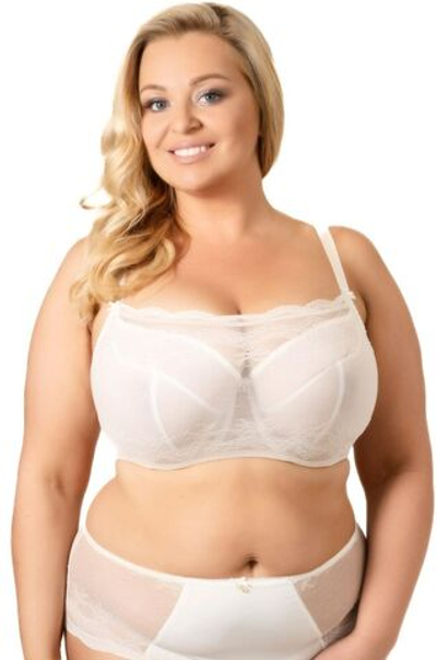 Бюстгальтер-топ с мягкими чашками +size из сетки и гипюра (Размер: 75K) (Цвет: кремовый)