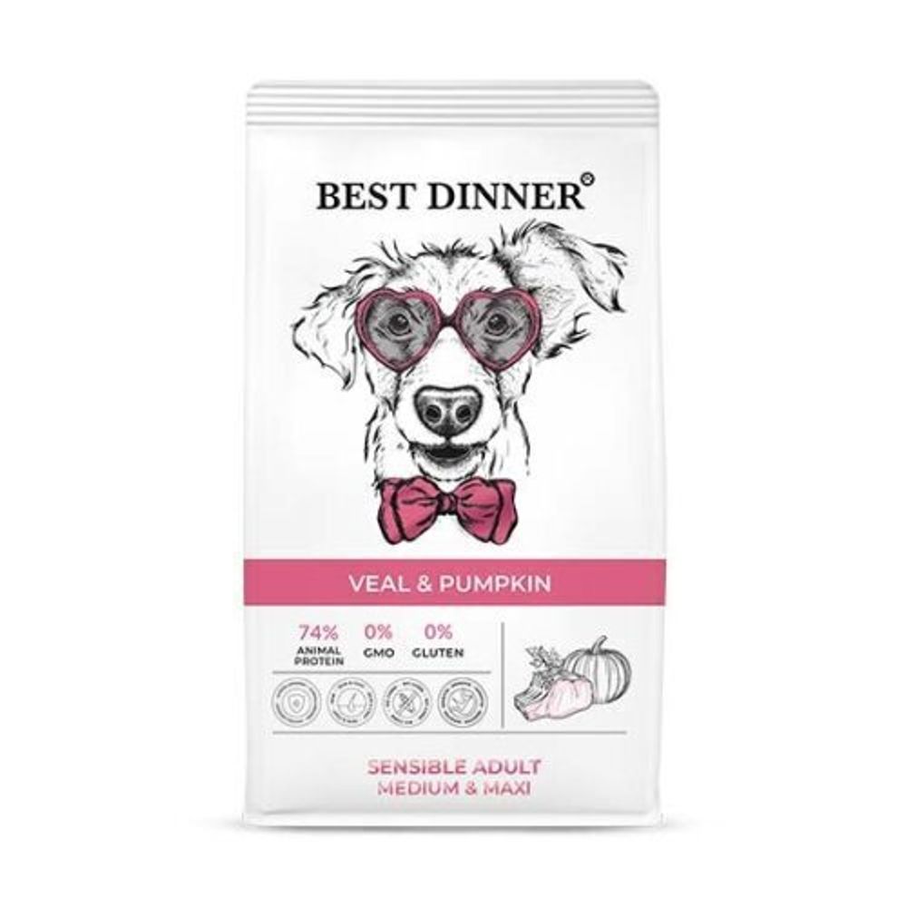 Best Dinner 12кг Adult Medium&amp;Maxi Сухой корм для собак крупных и средних пород Телятина и тыква