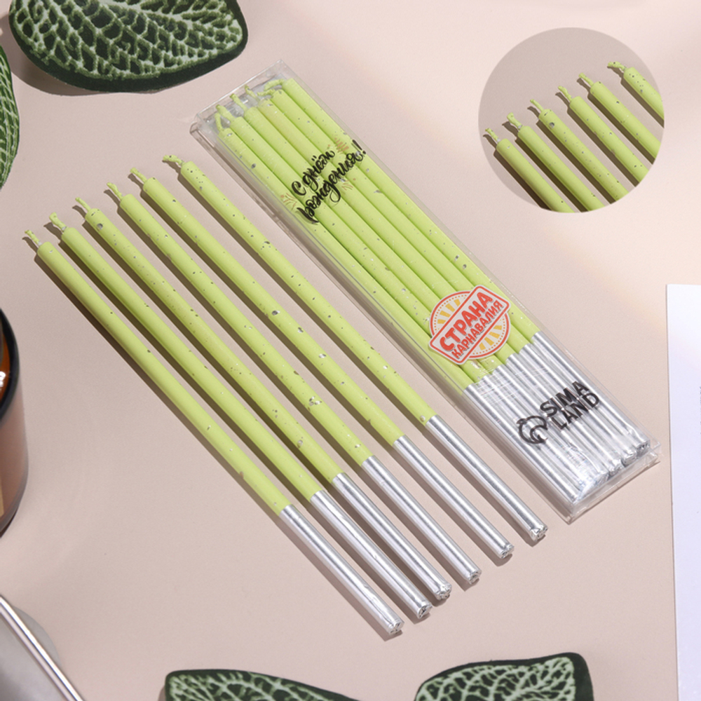 Набор свечей в торт, 6 штук "Исполнение желаний", 15 см, салатовый