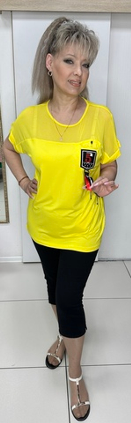 Желтый комбинированный блузон с шифоновым верхом